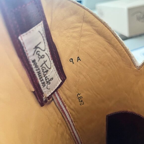 Rod Patrick Mens Cowboy Boots 9A Brown Mocha Bison Leather Square Toe Western - Picture 9 of 10